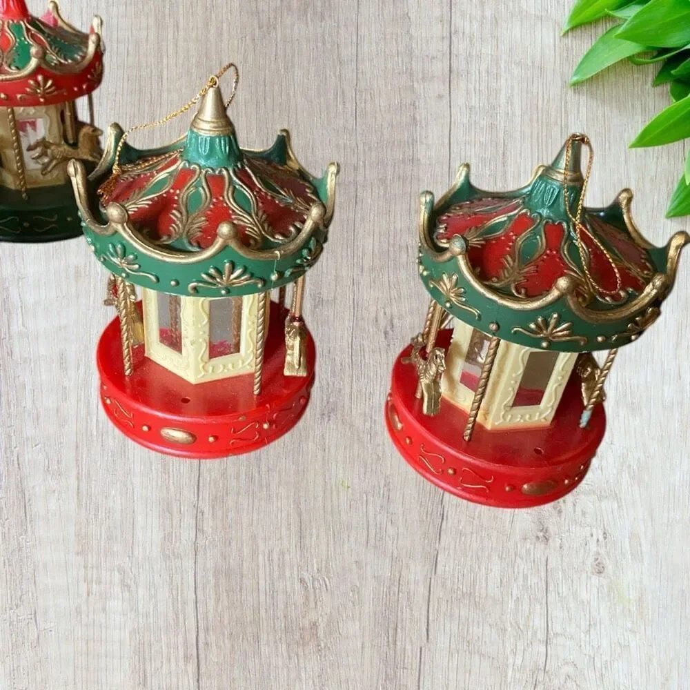 VTG 1990s Plastic Carousel Christmas Ornaments Set of 6 plus
